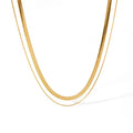 Trendy Jewelry Waterproof Snake Double Layered Necklace Stainless Steel 18K Gold Plated 3mm Snake Herringbone Chain Necklace
