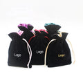 Small Recyclable Velvet Drawstring Pouches with Custom Logo Silk Printed Jewelry and Dice Packing Bags for Gifts