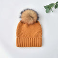 Custom Winter Wool Knitted Hat With Natural Fur Pompom Wide Cuff Loose Slouchy Beanie  Warm Outdoor Hats
