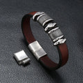 Stainless Steel Magnetic Clasp Leather Bracelet: Minimalist Men's Genuine Leather Bracelet with Titanium Steel Accents
