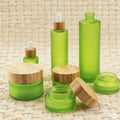 Empty Custom 2oz 4oz 6oz 8oz 50ml 100ml Green Round Bamboo Top Body Butters Cream Cosmetic Container Frosted Glass Jars