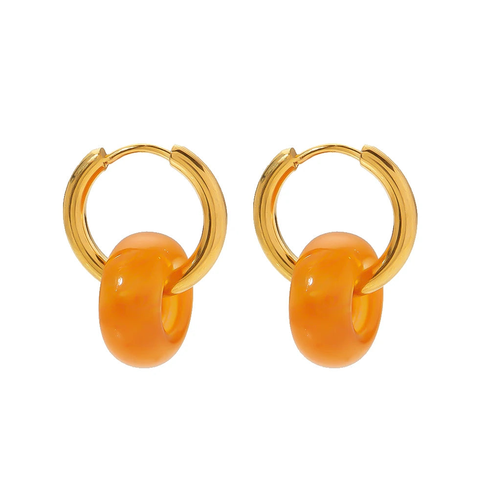Wholesale Stainless Steel 18K Gold Plated 2023 New Orange Color Natural Stones Dangle Earrings for Women