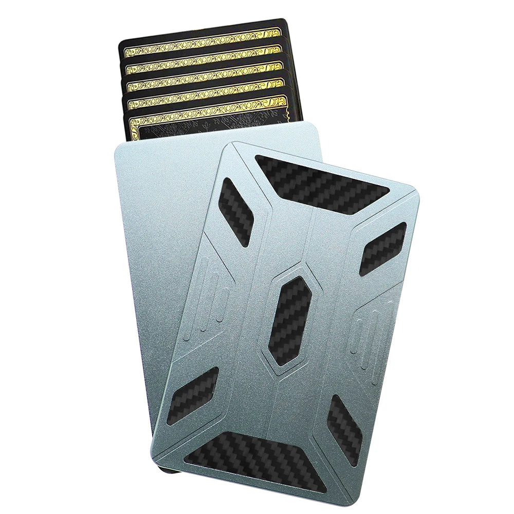 Newest Minimalist Mens Wallet Carbon Fiber Aluminum Metal Smart Wallet Slide Pop up Card Holder Coins Holder