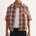 Fashion Short Sleeve Custom Flannels Embroidery Men's Premium Checkered Button up Shirt
