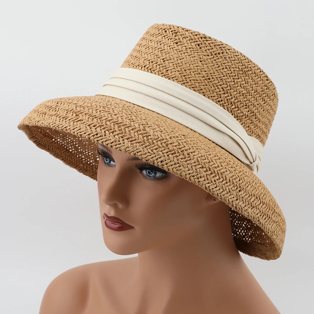 SH-0063 Wide Brim Floppy Straw Hat for Women Summer Beach Bucket Sun Cloche Casual Outdoor UV Travel Hat Paper Material