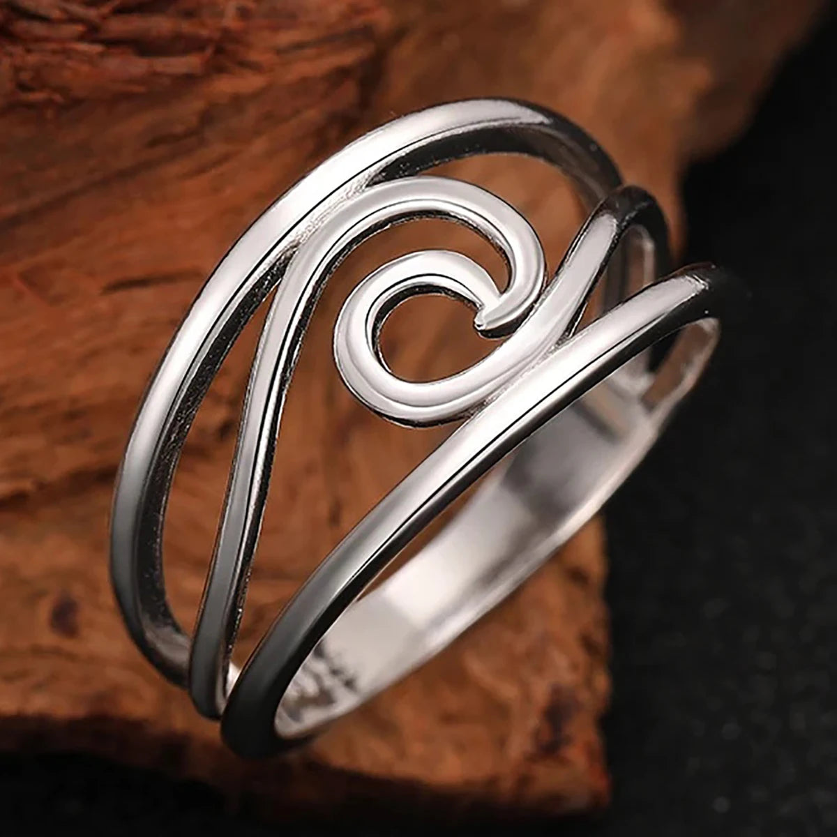Huitan S925 Unique Vortex Glossy Hollow Design Band Rings Bosnian Style Fashion Jewelry 925 Sterling Silver Rings for Women Men
