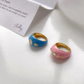 Fine Jewelry Oil Dripping Big Ring Men Women 925 Silver Pink Blue Enamel Gold Plated Trendy Engagement Party Zircon Ring