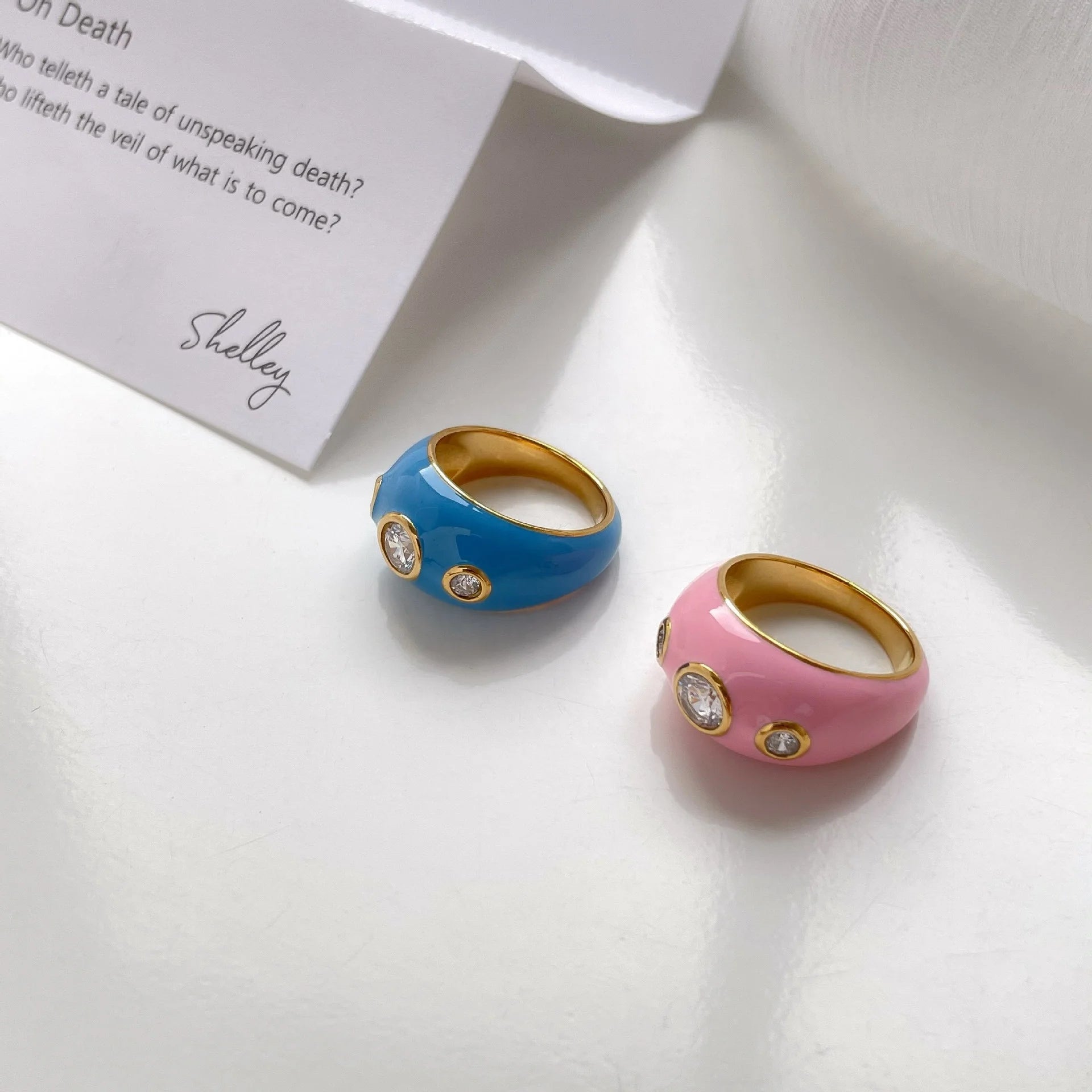 Fine Jewelry Oil Dripping Big Ring Men Women 925 Silver Pink Blue Enamel Gold Plated Trendy Engagement Party Zircon Ring