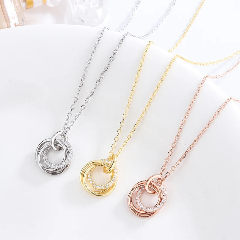 Luxury Sterling Silver 925 Jewelry Colorful Double Ring Circle Couple Gold Plated Pendant Women Necklace Silver 925 Circle