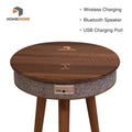 MDF Top 3 Legs Blue Tooth Connected Mobile Phone Speaker Coffee Table With 15w Fast Wireless Charging