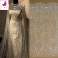 Luxury Bridal Wedding Couture White Beaded Lace With Shiny Sequins Dress Fabric  HY1846