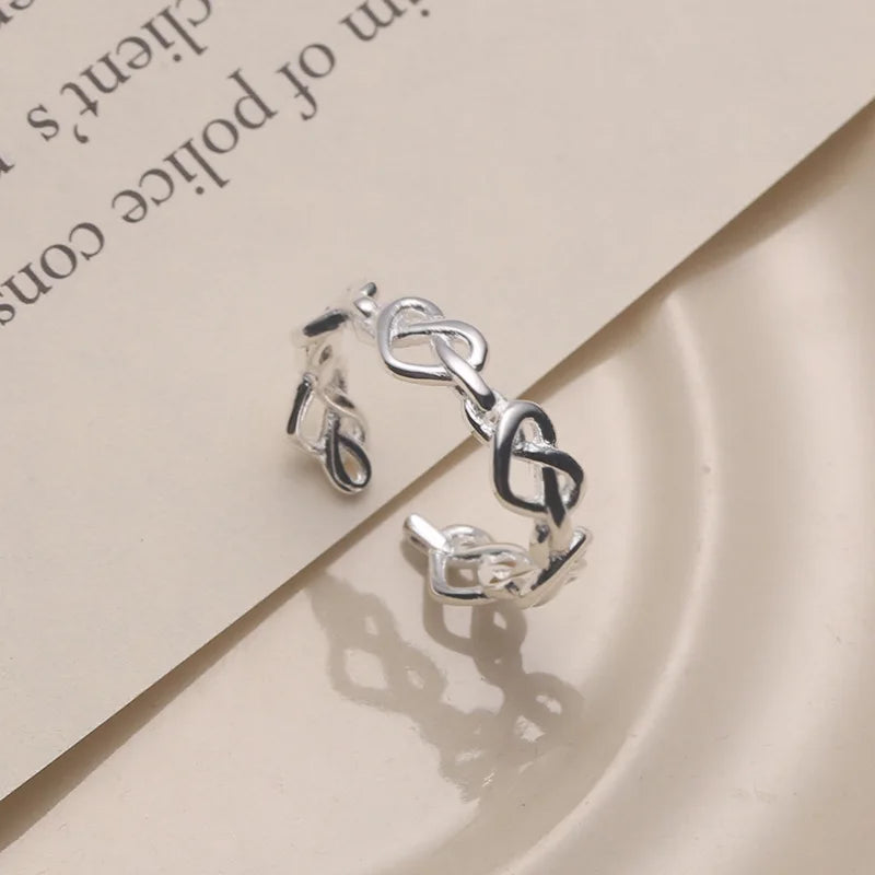 Minimalist 925 Sterling Silver Open Adjustable Lovely Hollow Heart Knot Ring