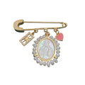 Fashion MPO Shell Pearl Zircon Virgin Mary Medal Brooches Pin for Women Luxury Brooch Jewelry