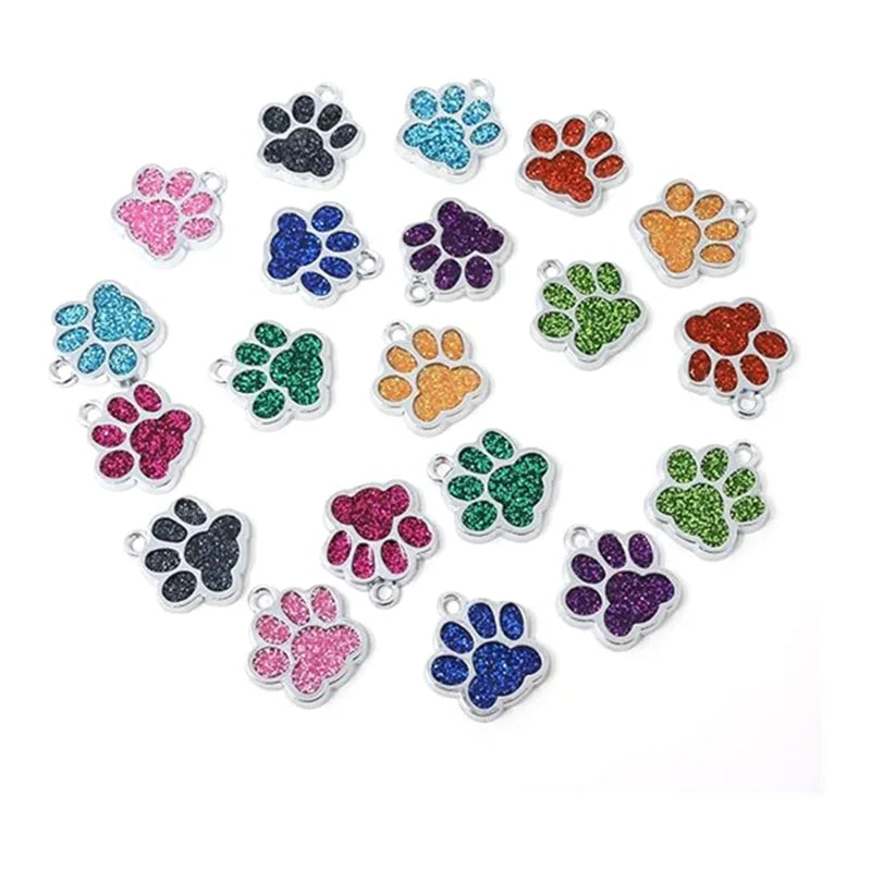Animal Glitter Dog Paw Print Charms Enamel Footprint Pendants Beads for DIY Jewelry Making 15mm*18mm
