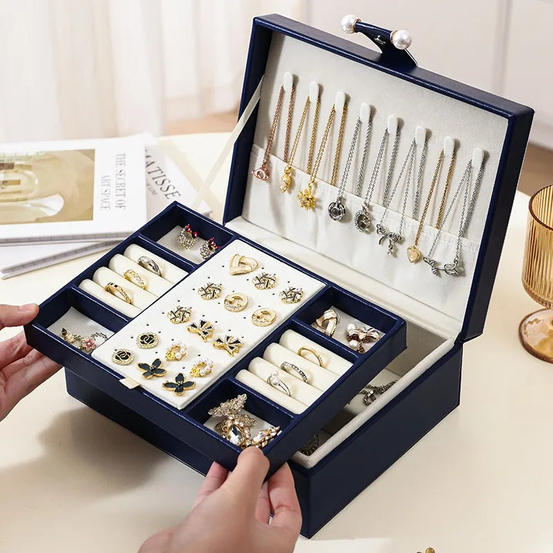 New Double Layer Large Capacity  Fashion Leather Jewelry Storage Box