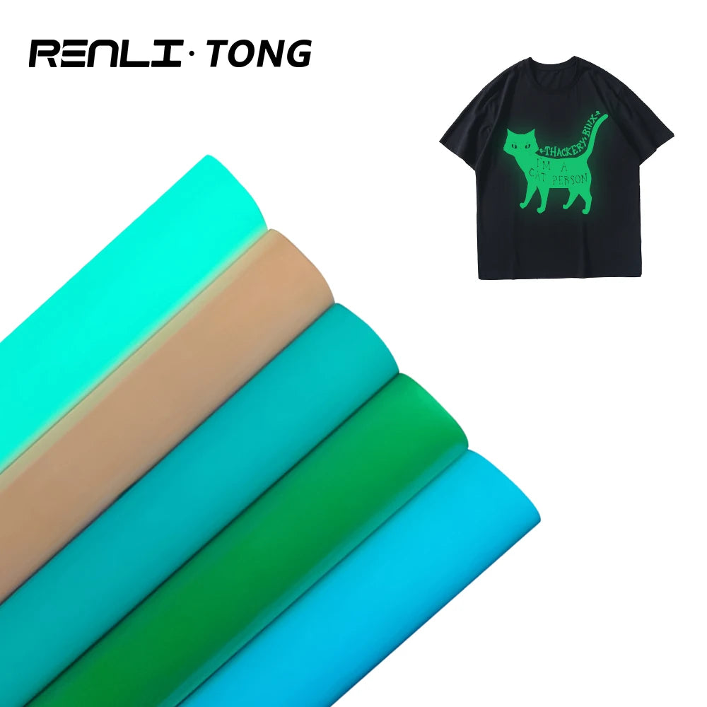 Renlitong Hotselling Heat Transfer Vinyl Film Glow in the Dark Luminous Iron on Tshirt Clothing