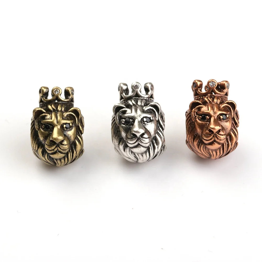 Wholesale Lion's Head Skull Beads Copper Alloy Antique Colors for Men's Bracelet DIY Jewelry Making