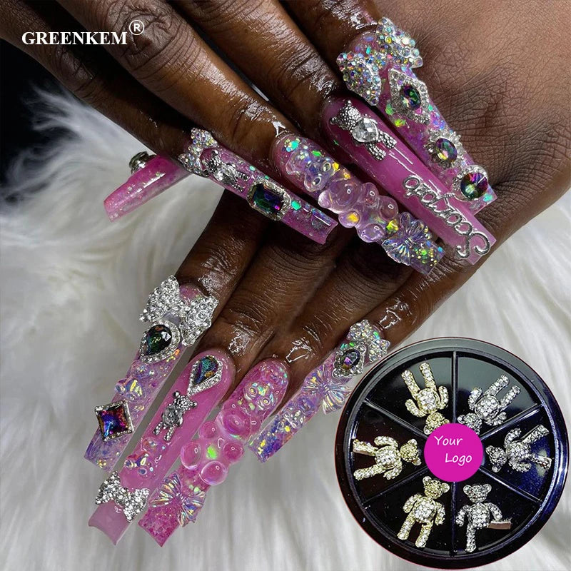 Full Diamond Bear 3D Nail Charms Alloy Decorations Crystal Metal Nail Rhinestones Jewelry Zircon Cherry Designers Nail Charms
