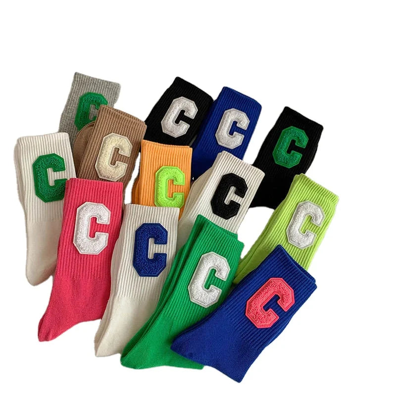 Custom Three-dimensional Big C Trend Ins Wind Sports Couple Socks Women's Mid-tube Letters Street Socks