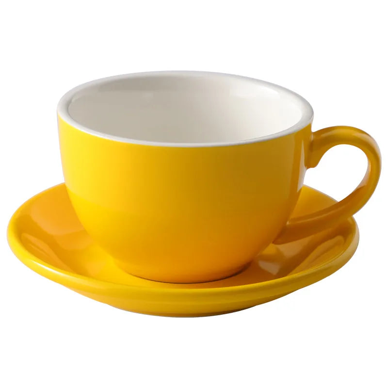 Popular Modern Espresso Cup with Saucer Cappuccino Latte Cups in Custom Colors logo for Coffee Shops 350ml