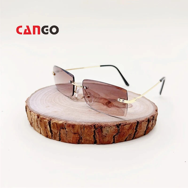 New Luxury Male Rectangle Rimless Sun Glass Popular Sunglass for Men Women