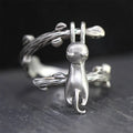 Popular Copper Silver Plated Cat Rings Adjustable Creative Cat Climbing Ring for Women Men
