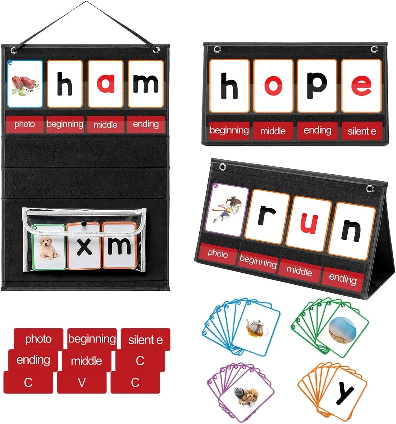 Homey Early Childhood Education CVC Word Building Pocket Chart for Kids 420D Polyester Material Phonics Game Board Learning Tool