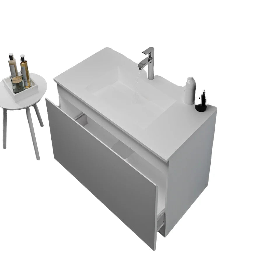 Solid Surface Modern Design Single-Hole Vanity Wall-Hung Sink Artificial Stone Bathroom Basin for Hotel Use
