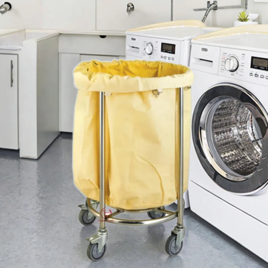 Commercial Hotel Equipment Stainless Steel 50kg Capacity LFGB Certified Hand Cart Trolley Laundry Trolley Wheel Garbage
