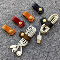 Wholesale PU Leather Earphone Computer Desktop Leather Cable Collator Cable Line Device Cord Holder Organizer for Kitchen Gift