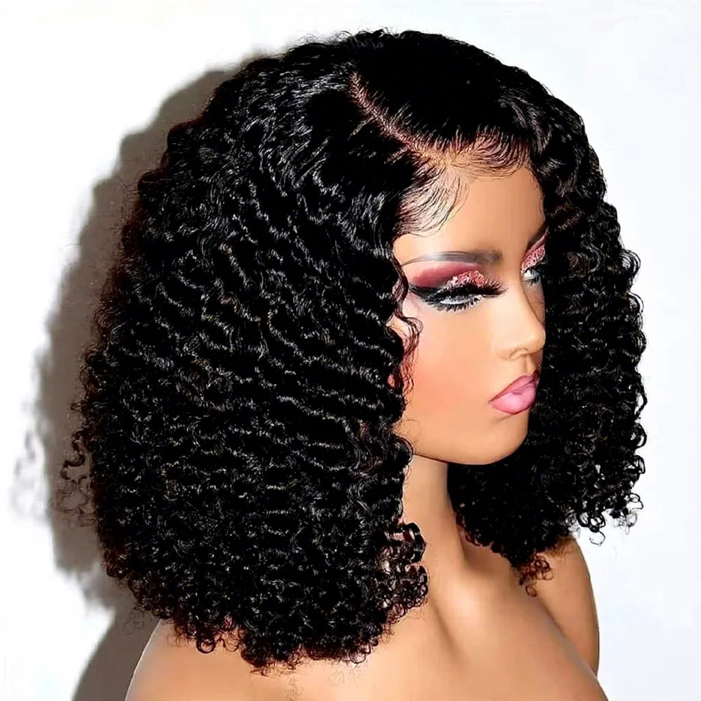 New 13x4 HD Transparent for for Bob Wig Raw Brazilian Remy Human Hair Long Curly Wig Preplucked Jerry Curly Glueless