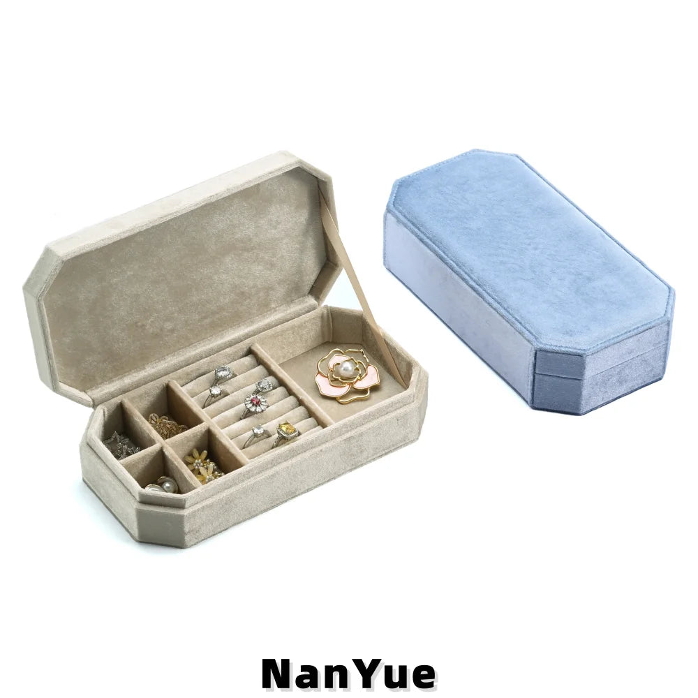 Octagonal Flip-lid Velvet Jewelry Box for Ring Earring Brooch Gift Portable Jewelry Storage Box Custom logo Jewelry Packaging MegaBDM