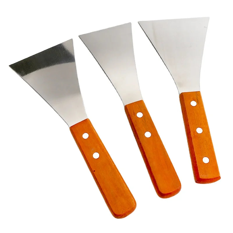 Stainless Steel Metal Turner Solid Cooking Perforated Cooking Spatula Hamburger Turner with Wooden Handle for Barbecue Steak
