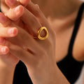Ins Fashion Stainless Steel Gold-Plated Minimalist Oval Hollowed-out Irregular Adjustable Open Finger Rings for Girls