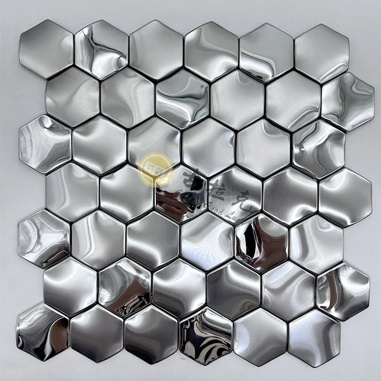 Modern Design Hexagonal Stainless Steel 3D Mosaic Tiles Glossy Gold Metal Parquet for Kitchen Wall Villa Graphic Design Projects