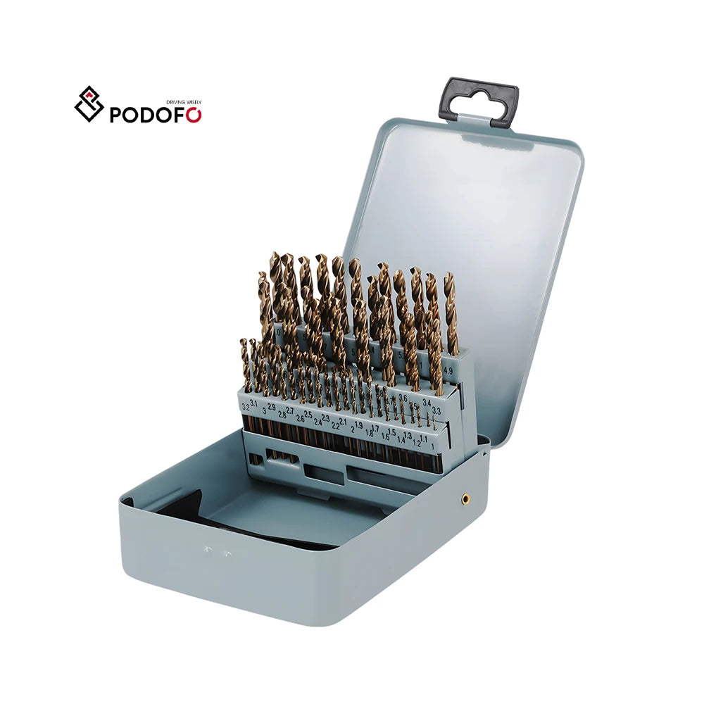 Podofo 51Pcs 1-6mm M35 Cobalt Drill Bit Set HSS-Co Jobber Length Twist Drill Bits Metal Case Stainless Steel Wood Metal Drilling