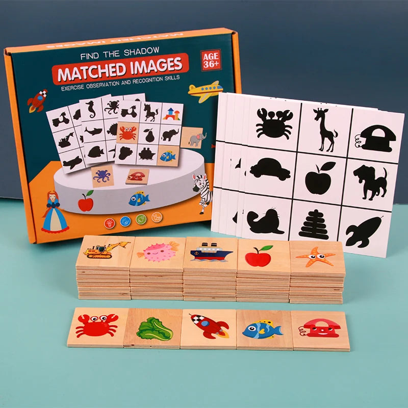 Early Education Puzzle Parent-child Interactive Image Memory Training Play Wooden Shadow Matching Jigsaw Toy