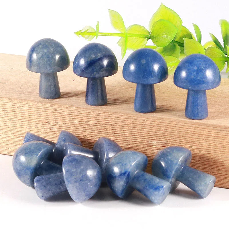 DIY Gemstone Mushroom Crystals Wholesale Blue Chalcedony Mushrooms Carving Natural Crystal Gemstone Blue Agate Jade Jasper Mushrooms