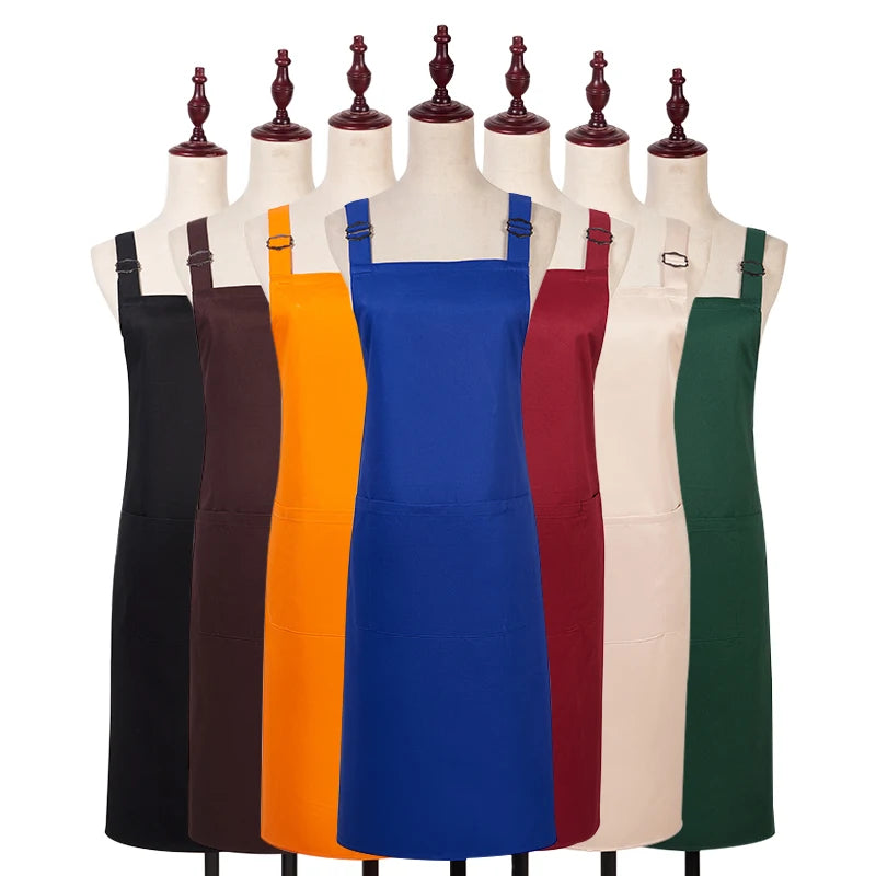 Soft Pure Cotton Apron Adjustable Double Shoulder Straps Multi Function Kitchen Apron With Pockets