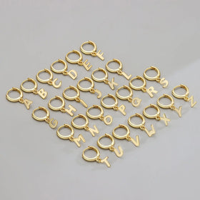 Fashion Jewelry 925 Sterling Silver Earrings Plain English 26 Letter Alphabet Pendant Gold Plated Hoop Earrings for Women