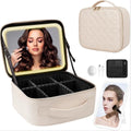 Detachable 10x Magnifying Makeup Bag with Lighted Mirror Fashionable PU Travel Case with Zipper Closure for Train Use