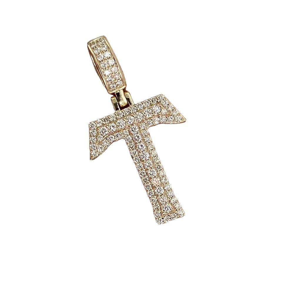 HQ Gems 9K Yellow Gold With Natural Diamond Letter T Pendant Necklace for Men