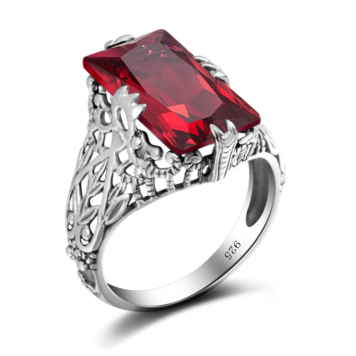 Vintage 925 Sterling Gemstone  Rings Jewelry Women Ruby Floral Edwardian Filigree Ring Wedding  Ring