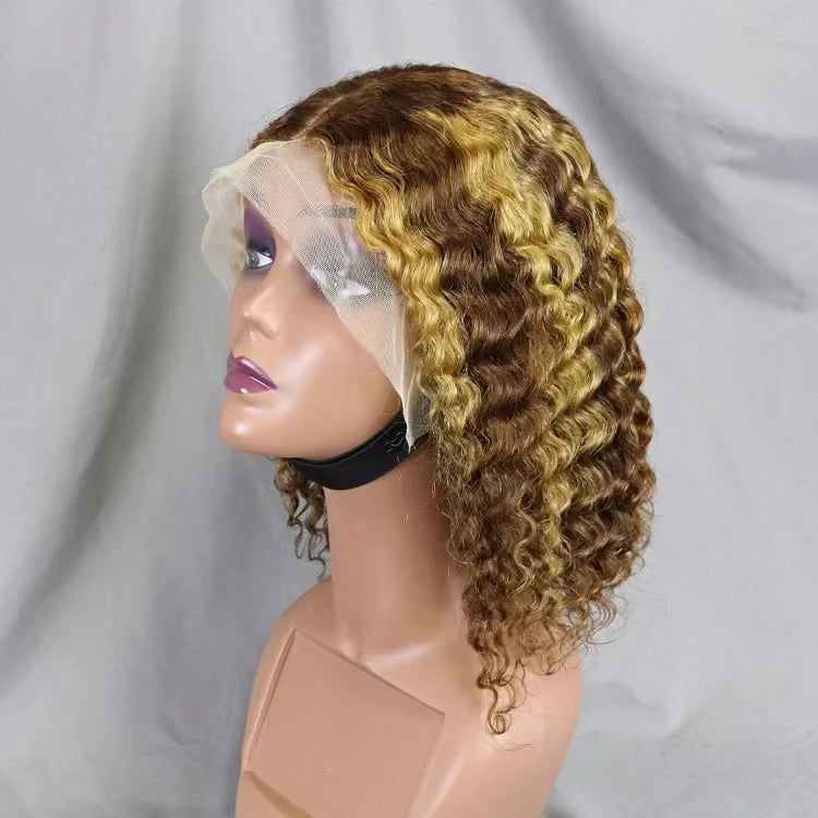 Hot Sale Deep Wave 13x4 Lace Frontal Wigs Full Lace bob Human Hair Wig #4/27 bob Lace Wig