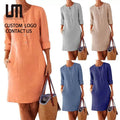 OEM Wholesale Spring Elegant Women Round Neck Long Sleeve Plus Size 5XL Casual Midi Dress