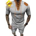 Heat-Transfer Printed Custom Logo Summer Casual Extra Large Plus Size Tracksuit Stretchable Men 2 Piece Jogger Polo Suit Short