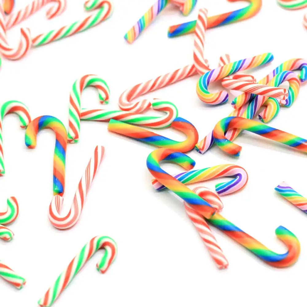100pcs Colorful Christmas Cute Candy Cane Polymer Clay Craft Decoration Kawaii Soft Clay Cane for Matte Phone Shell DIY Scrapbo