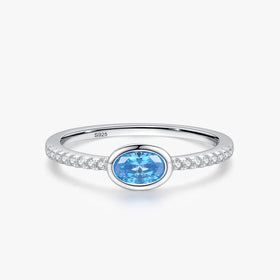 Ailmay Genuine 925 Sterling Silver Fashion Oval Blue Zirconia Finger Ring for Women Luxury Wedding Engagement Fine Jewelry