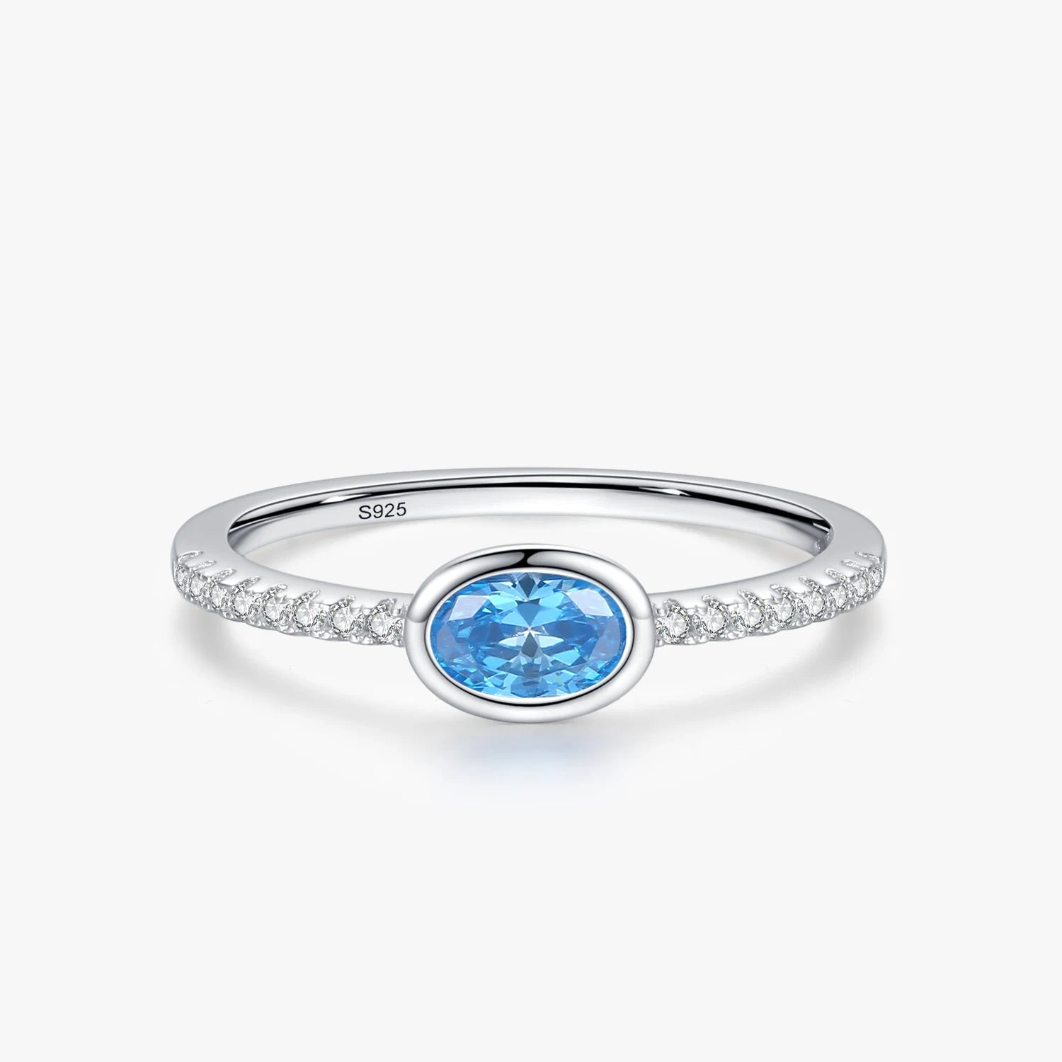 Ailmay Genuine 925 Sterling Silver Fashion Oval Blue Zirconia Finger Ring for Women Luxury Wedding Engagement Fine Jewelry