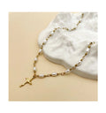 Greek Vintage Personality Luxury Cross Pendant Pearl Necklace Dainty Stainless Steel Cross 14k Gold Plated Pear Long Necklace